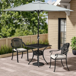 Living And Home Set Of 3 Black Retro Cast Aluminum Garden Dining Square Table And Chairs Set With Parasol Hole - thumbnail 2