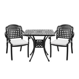 Living And Home Set Of 3 Black Retro Cast Aluminum Garden Dining Square Table And Chairs Set With Parasol Hole - thumbnail 3