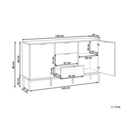 Wyld And Coco Nordicnest Sideboard White Mdf 2-Door 3-Drawer Gloss Cabinet W150 X D40 X H86Cm - thumbnail 4