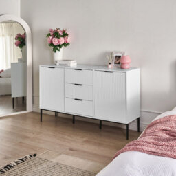 Wyld And Coco Nordicnest Sideboard White Mdf 2-Door 3-Drawer Gloss Cabinet W150 X D40 X H86Cm - thumbnail 2