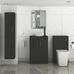 Royal Bathrooms Turin 800mm Freestanding Bathroom Vanity Unit With Sink 2 Door Matt Black & Milan Countertop Basin - thumbnail 3