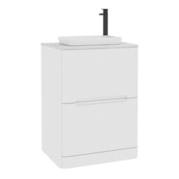 Royal Bathrooms Venice 600mm Gloss White Freestanding Bathroom Countertop Vanity Unit 2 Drawer With Qubix Basin - thumbnail 7