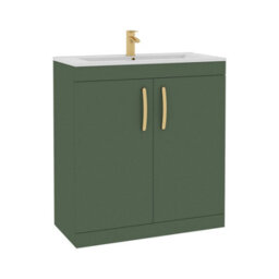 Royal Bathrooms Turin 800mm Floor Standing Vanity Sink Unit Matt Green 2 Door Minimalist Basin With Brushed Brass Handles - thumbnail 6