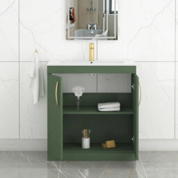 Royal Bathrooms Turin 800mm Floor Standing Vanity Sink Unit Matt Green 2 Door Minimalist Basin With Brushed Brass Handles - thumbnail 5