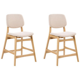 Wyld and Coco Lumira Home Set Of 2 Armless Bar Chairs, Light Brown Rubberwood, Beige Boucle Seats - thumbnail 4