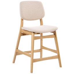 Wyld and Coco Lumira Home Set Of 2 Armless Bar Chairs, Light Brown Rubberwood, Beige Boucle Seats - thumbnail 6