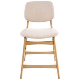 Wyld and Coco Lumira Home Set Of 2 Armless Bar Chairs, Light Brown Rubberwood, Beige Boucle Seats - thumbnail 1