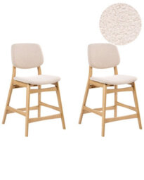 Wyld and Coco Lumira Home Set Of 2 Armless Bar Chairs, Light Brown Rubberwood, Beige Boucle Seats - thumbnail 3