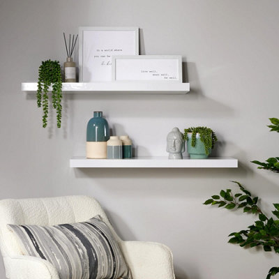 Home Source Cloud Pair Of 80Cm Gloss Floating Wall Shelves White - image 1