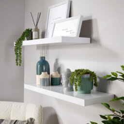 Home Source Cloud Pair Of 80Cm Gloss Floating Wall Shelves White - thumbnail 3