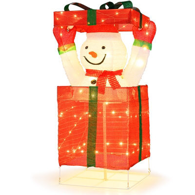 Costway Lighted Snowman In Gift Box Christmas Decoration W/ 100 Warm Led Lights - image 1