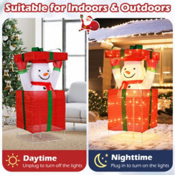 Costway Lighted Snowman In Gift Box Christmas Decoration W/ 100 Warm Led Lights - thumbnail 9