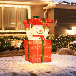 Costway Lighted Snowman In Gift Box Christmas Decoration W/ 100 Warm Led Lights - thumbnail 3