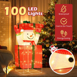 Costway Lighted Snowman In Gift Box Christmas Decoration W/ 100 Warm Led Lights - thumbnail 7