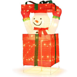 Costway Lighted Snowman In Gift Box Christmas Decoration W/ 100 Warm Led Lights - thumbnail 1