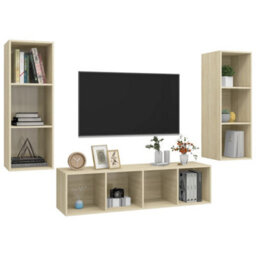 Berkfield 3 Piece Tv Cabinet Set Sonoma Oak Engineered Wood - thumbnail 3