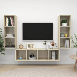 Berkfield 3 Piece Tv Cabinet Set Sonoma Oak Engineered Wood - thumbnail 1