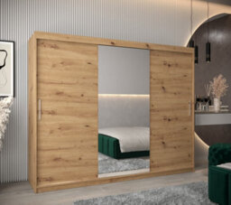 Arte Tokyo 01 Contemporary Mirrored 3 Sliding Door Wardrobe 9 Shelves 2 Rails Oak Artisan Effect (H)2000mm (W)2500mm (D)620mm - thumbnail 2