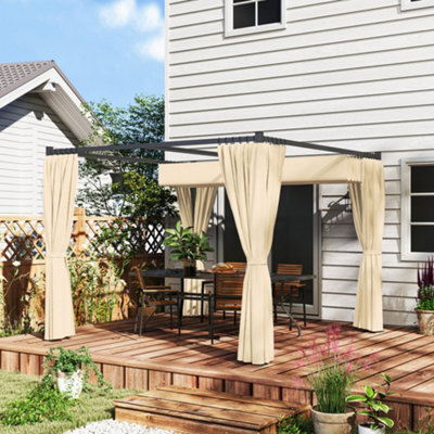 Outsunny 3 X 3(M) Pergola With Retractable Roof And Curtains, Khaki - image 1
