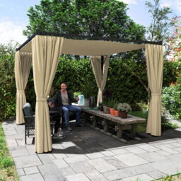 Outsunny 3 X 3(M) Pergola With Retractable Roof And Curtains, Khaki - thumbnail 7