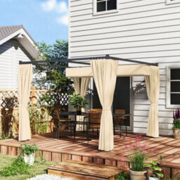Outsunny 3 X 3(M) Pergola With Retractable Roof And Curtains, Khaki - thumbnail 2