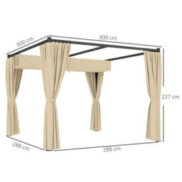 Outsunny 3 X 3(M) Pergola With Retractable Roof And Curtains, Khaki - thumbnail 3