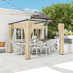 Outsunny 3 X 3(M) Pergola With Retractable Roof And Curtains, Khaki - thumbnail 8