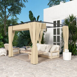 Outsunny 3 X 3(M) Pergola With Retractable Roof And Curtains, Khaki - thumbnail 9