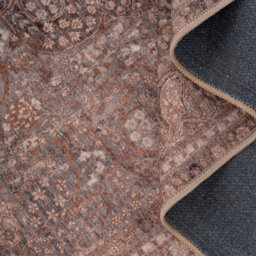 Loomed Traditional Design Cotton Chenille Rug Beige Brown Machine Washable 80Cm X 300Cm - thumbnail 3