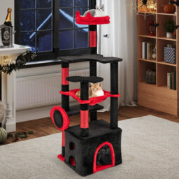 Costway Gothic Cat Tree For Indoor Cats Large Cat Tower W/ Plush Perch-Red - thumbnail 7