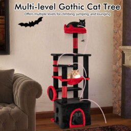 Costway Gothic Cat Tree For Indoor Cats Large Cat Tower W/ Plush Perch-Red - thumbnail 5