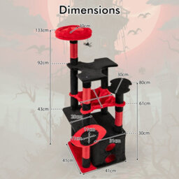 Costway Gothic Cat Tree For Indoor Cats Large Cat Tower W/ Plush Perch-Red - thumbnail 2