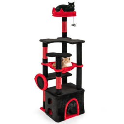 Costway Gothic Cat Tree For Indoor Cats Large Cat Tower W/ Plush Perch-Red