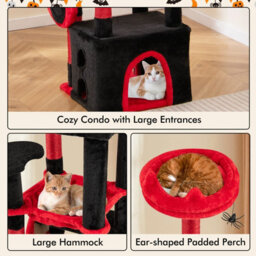 Costway Gothic Cat Tree For Indoor Cats Large Cat Tower W/ Plush Perch-Red - thumbnail 9