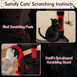 Costway Gothic Cat Tree For Indoor Cats Large Cat Tower W/ Plush Perch-Red - thumbnail 8