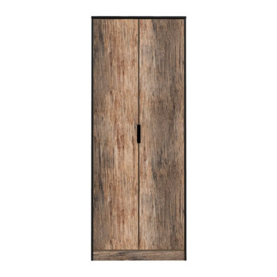 Fuji 2 Door Wardrobe In Vintage Oak & Black (Ready Assembled)
