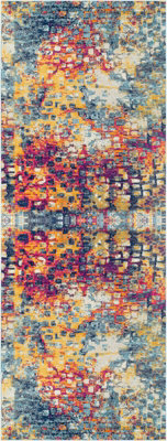 Livabliss Floransa-Abstract Pink Yellow Blue Grey Modern Marble Living Dining Bedroom Rug 80 X 220 Cm Easy Care, Non Shedding - image 1