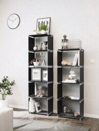 Songmics  Storage Shelf, 5-Tier Bookcase, Garment Organiser, Each Shelf Holds 5 Kg, 50 X 30 X 180 Cm, Black - thumbnail 3