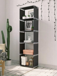 Songmics  Storage Shelf, 5-Tier Bookcase, Garment Organiser, Each Shelf Holds 5 Kg, 50 X 30 X 180 Cm, Black - thumbnail 4