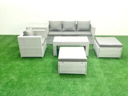 Fimous Outdoor Rattan Garden Furniture Set Grey Cushions 6 Seater 2 Big Stools And Coffee Table,side Table - thumbnail 2