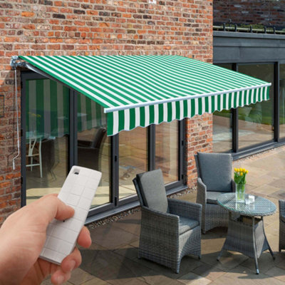 Primrose Awnings 3.5M X 2.5M Retractable Electric Green & White Awning Outdoor Patio Canopy - image 1