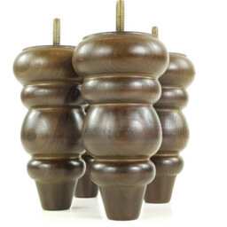 L&F 4X Solid Turned Wood Furniture Legs Chair Settee Feet 155mm 8mm Thread Antique Brown - thumbnail 3