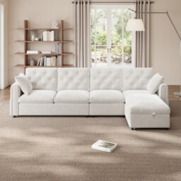 Btm Beige Velvet Corner Sofa With Storage Chaise, Button Tufted Backrest, 281  X 86  X 71 Cm - thumbnail 7