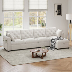Btm Beige Velvet Corner Sofa With Storage Chaise, Button Tufted Backrest, 281  X 86  X 71 Cm - thumbnail 4