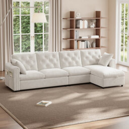 Btm Beige Velvet Corner Sofa With Storage Chaise, Button Tufted Backrest, 281  X 86  X 71 Cm - thumbnail 9