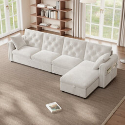 Btm Beige Velvet Corner Sofa With Storage Chaise, Button Tufted Backrest, 281  X 86  X 71 Cm - thumbnail 8