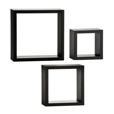 Premier Housewares Interiors By Premier Stylish Set Of Three Black Wall Cubes, Functional Box Shelves For Wall, Durable Wall Storage For Livingroom - image 1