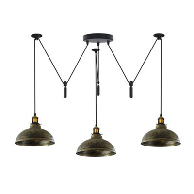 Ledsone Brushed Brass 3 Light Pulley Pendant Adjustable 2M Dome Lampshade E27 Base 110-240V Ceiling Fixture For Bedroom - image 1