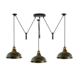 Ledsone Brushed Brass 3 Light Pulley Pendant Adjustable 2M Dome Lampshade E27 Base 110-240V Ceiling Fixture For Bedroom - thumbnail 1