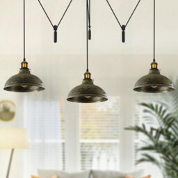Ledsone Brushed Brass 3 Light Pulley Pendant Adjustable 2M Dome Lampshade E27 Base 110-240V Ceiling Fixture For Bedroom - thumbnail 2